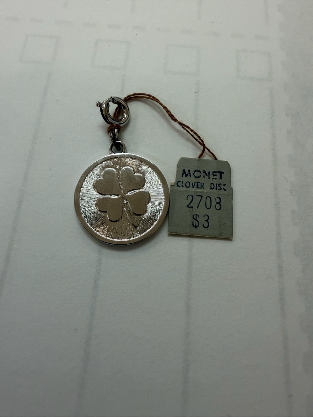 Monet Silver Four-Leaf Clover Disc Charm